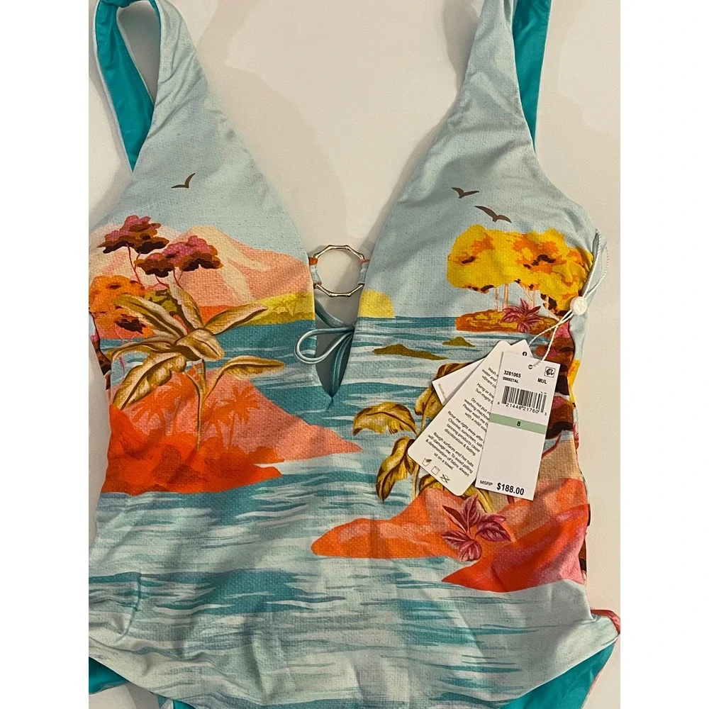 Trina Turk Cyclades Plunge One‎ Piece Swimsuit Women's Size 8